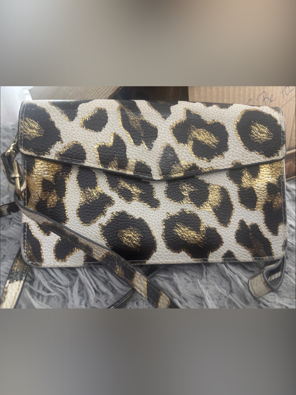 Leopard-Print Crossbody Bag with Gold Accents